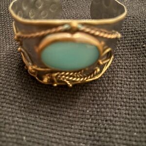 Gold and Silver Cuff Bracelet with Turquoise Stone